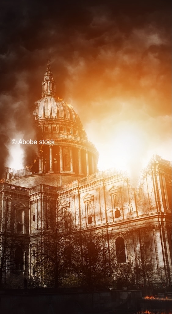 Photo d'une église en feu