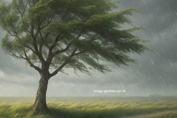 Image d'un arbre avec du vent et de la pluie