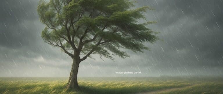 Image d'un arbre avec du vent et de la pluie