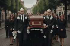 Image générée par IA de personnes portant un cercueil