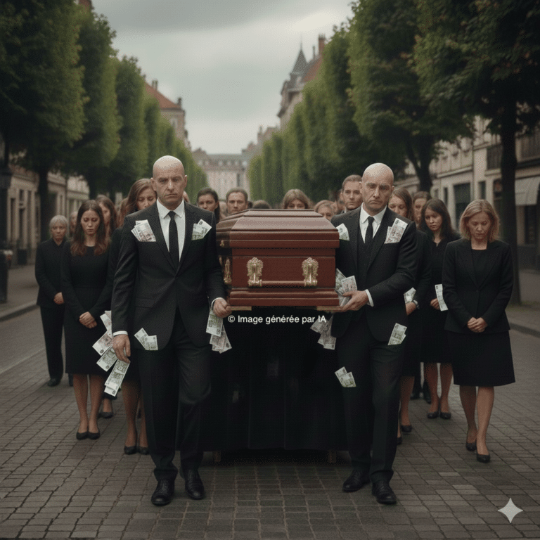 Image générée par IA de personnes portant un cercueil